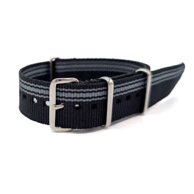 Bracelet Nato Classic noir avec des bandes grises