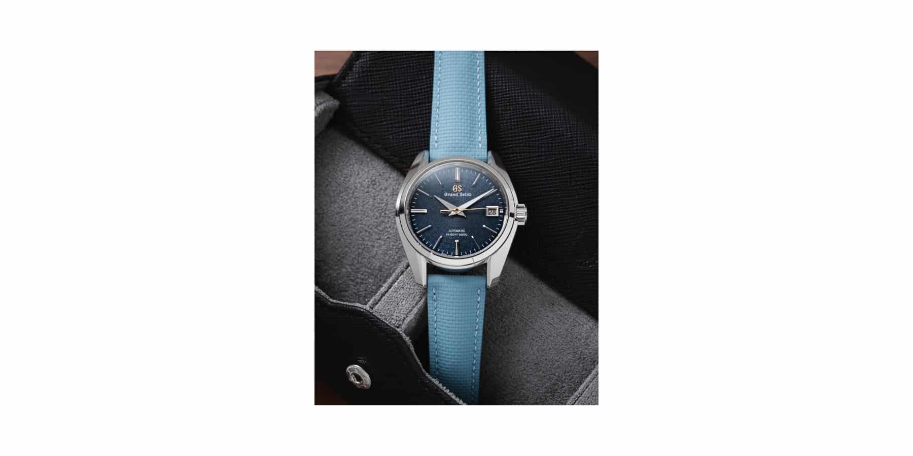 Bracelet Sailcloth bleu sur montre Grand Seiko