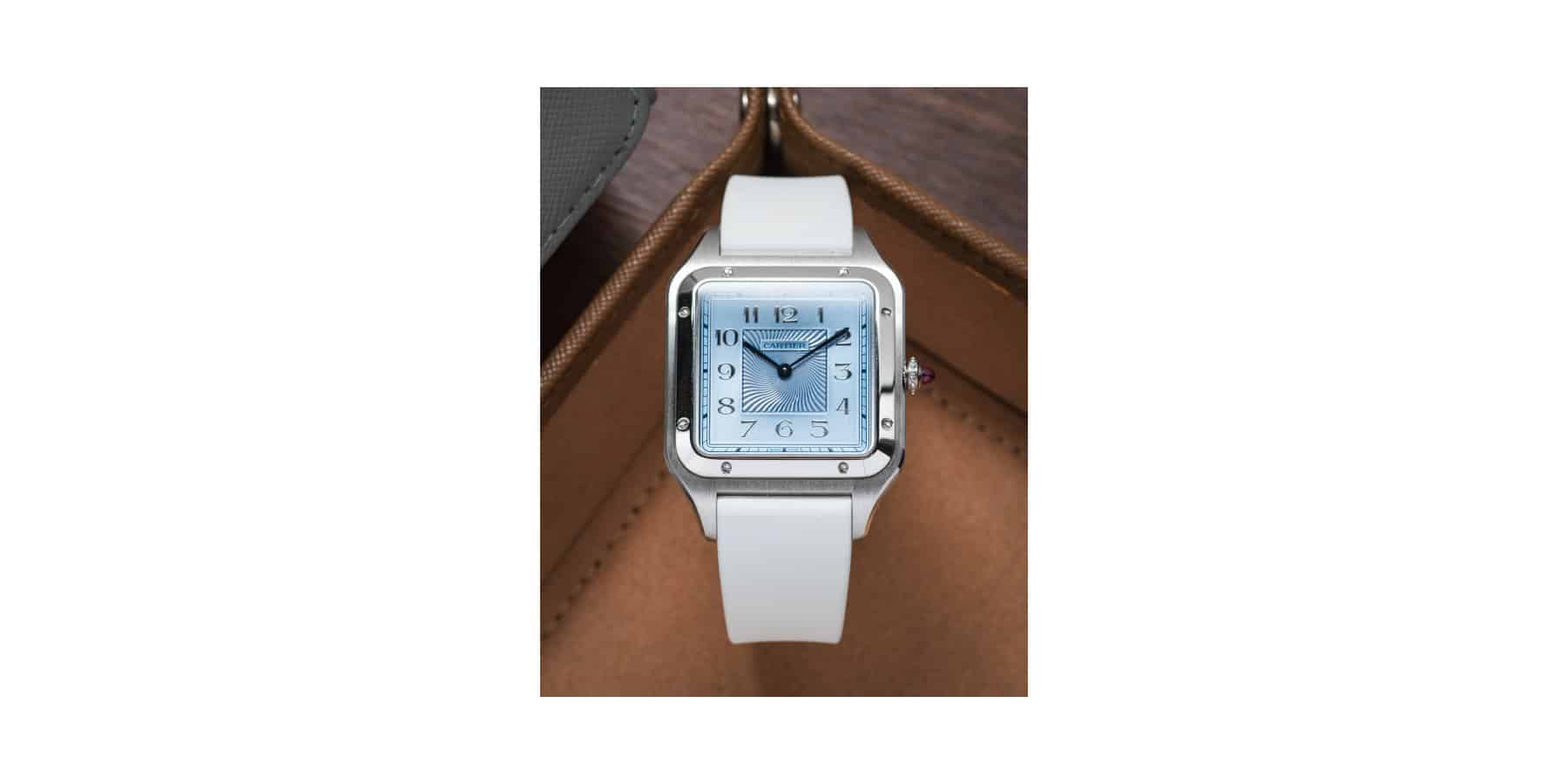 Le bracelet Delugs caoutchouc blanc sur une montre Cartier