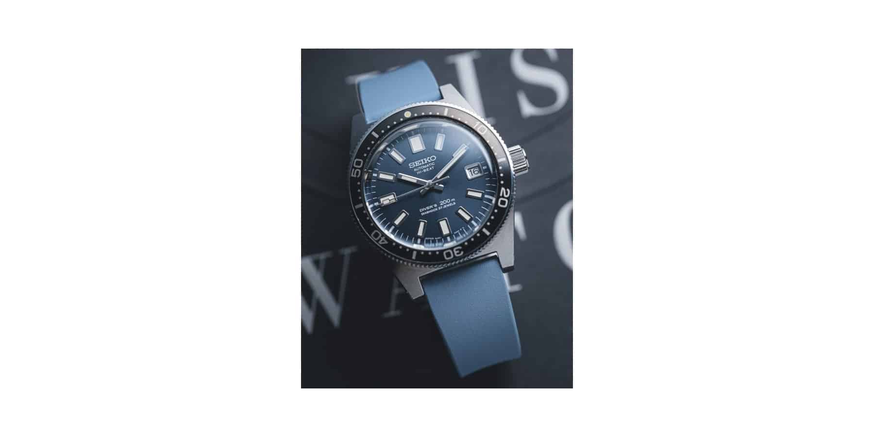 Le bracelet Delugs caoutchouc bleu clair sur une montre Seiko